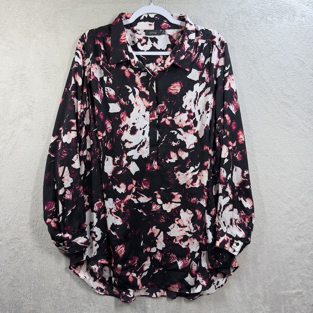 Apt. 9 Lightweight Button Front Blouse Women's 2X‎ Abstract Floral Relaxed Fit